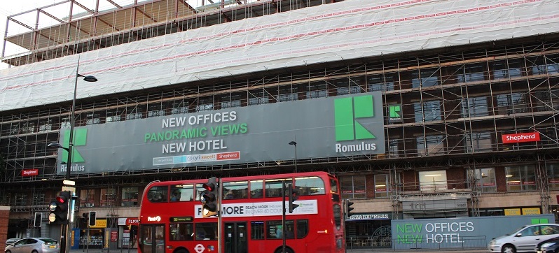 Major commercial scaffolding refurbishment project opposite the British Library in London